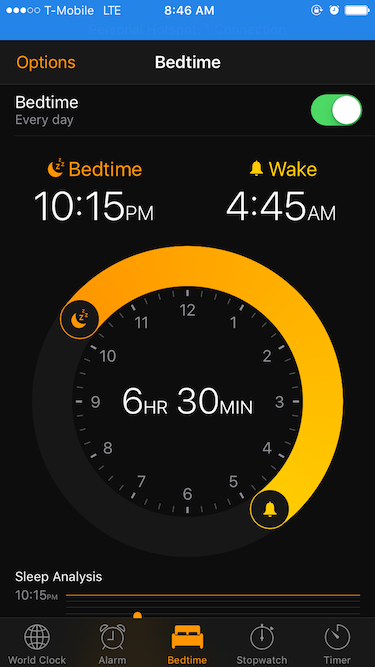 Screenshot of Apple Bedtime